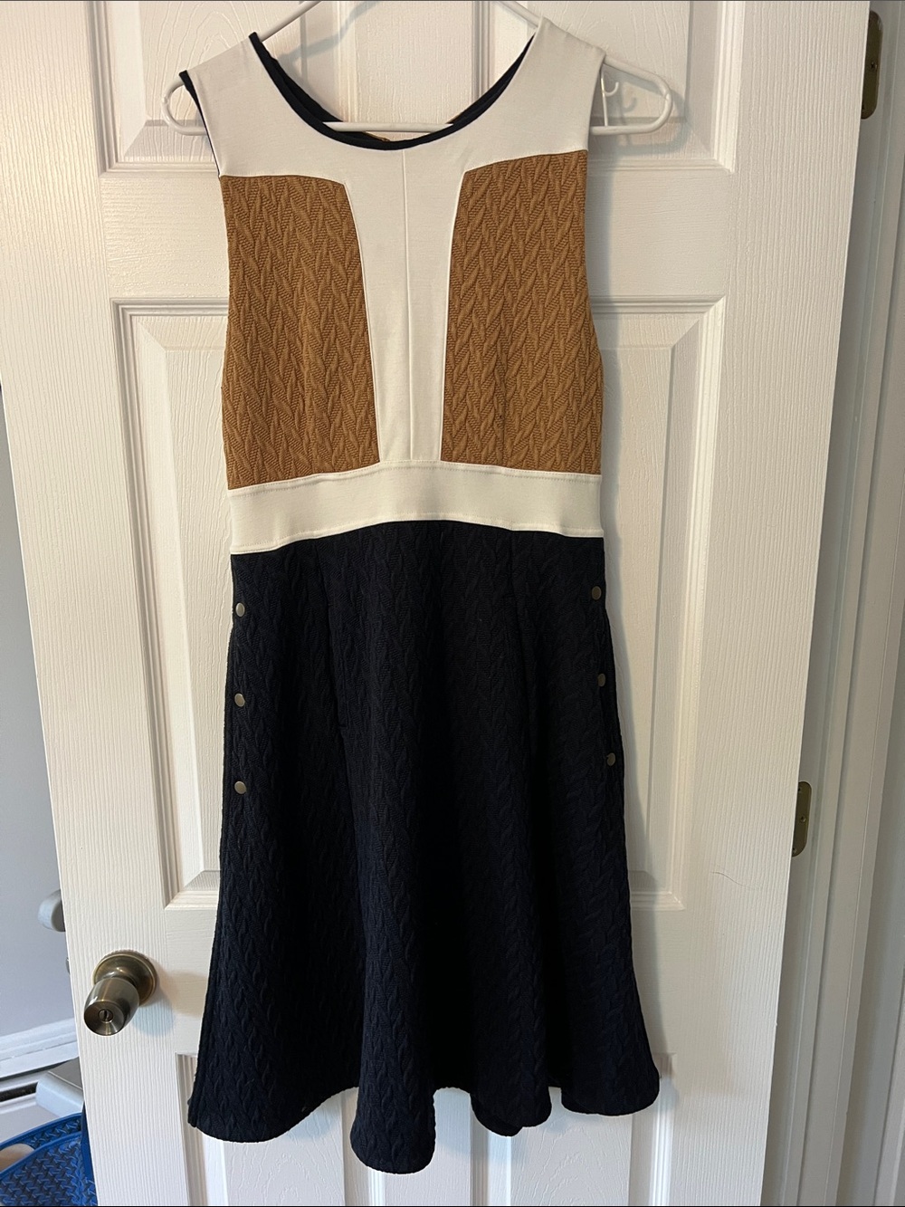 *FINAL OFFER* Maeve Colorblock Knit Dress in Navy, Camel & Cream with pockets